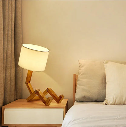 Wooden Robot Shape Creative Table Lamp