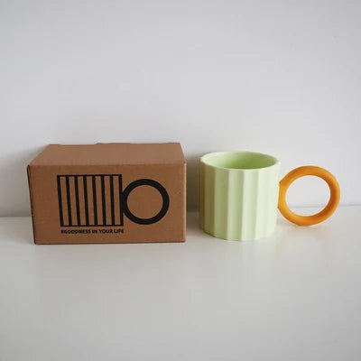 Japanese Ceramic Multi-color Handle Ripple Coffee Mugs