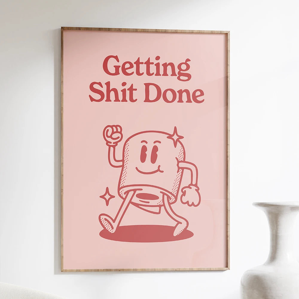 Getting Shit Done Pink Retro Canvas