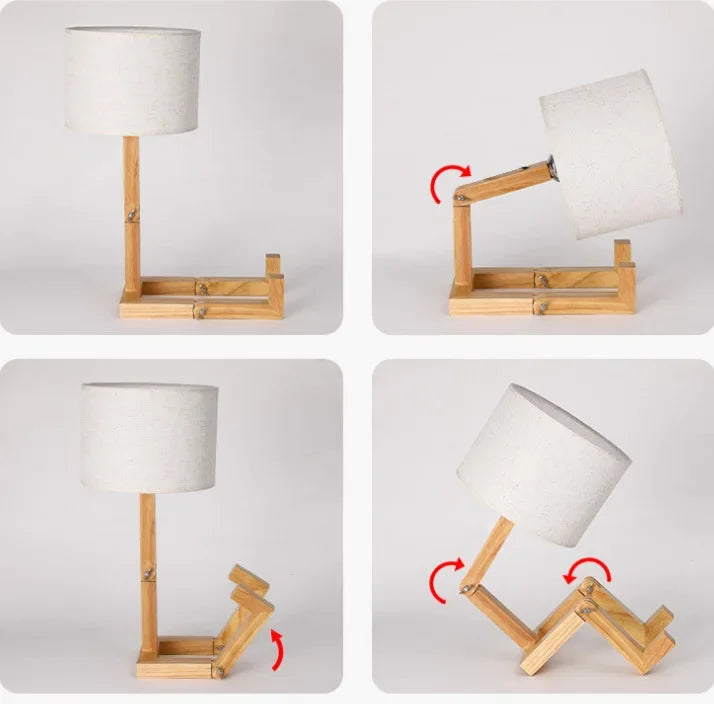 Wooden Robot Shape Creative Table Lamp