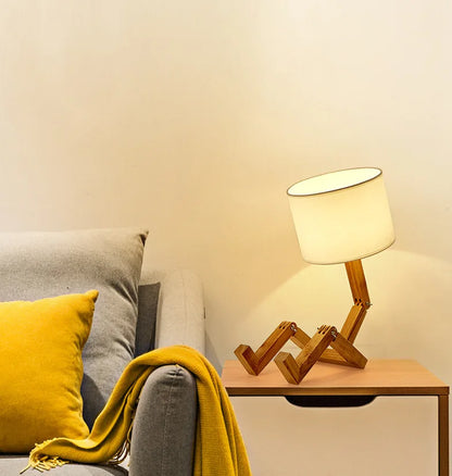 Wooden Robot Shape Creative Table Lamp