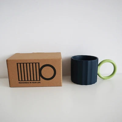 Japanese Ceramic Multi-color Handle Ripple Coffee Mugs