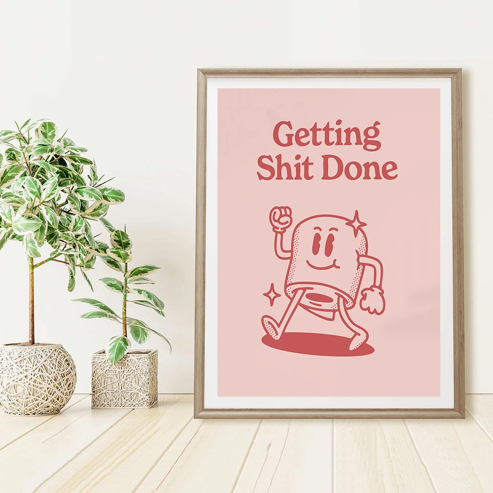 Getting Shit Done Pink Retro Canvas