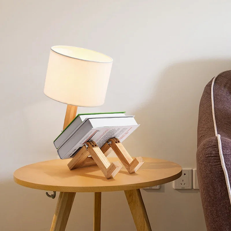 Wooden Robot Shape Creative Table Lamp