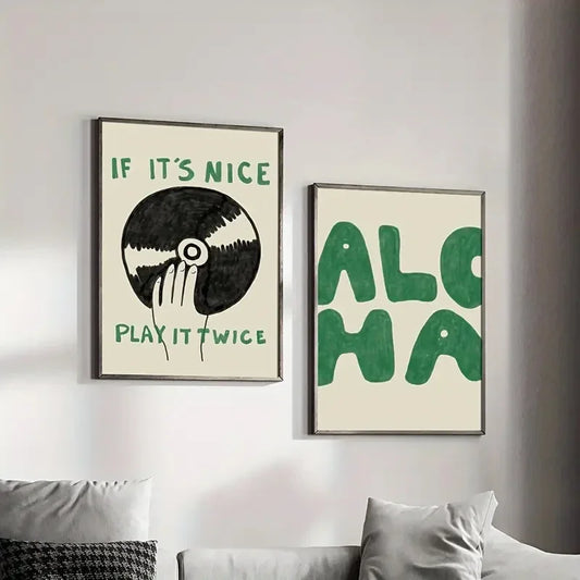 “If It's Nice, Play It Twice” Vintage Green and Black Music Art