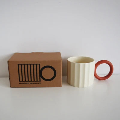 Japanese Ceramic Multi-color Handle Ripple Coffee Mugs